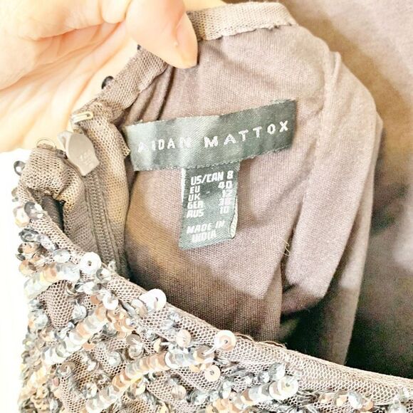 AIDAN MATTOX Formal Dark Grey, Open Back Sequin Beaded Sparkly Mini Dress SIZE 8 - Picture 5 of 15